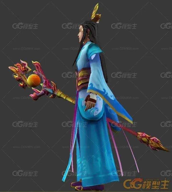 魔杖中式男法师带绑定动作3DMax模型-3