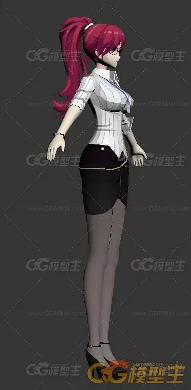 二次元现代女装制服3DMax模型（含绑定）-3