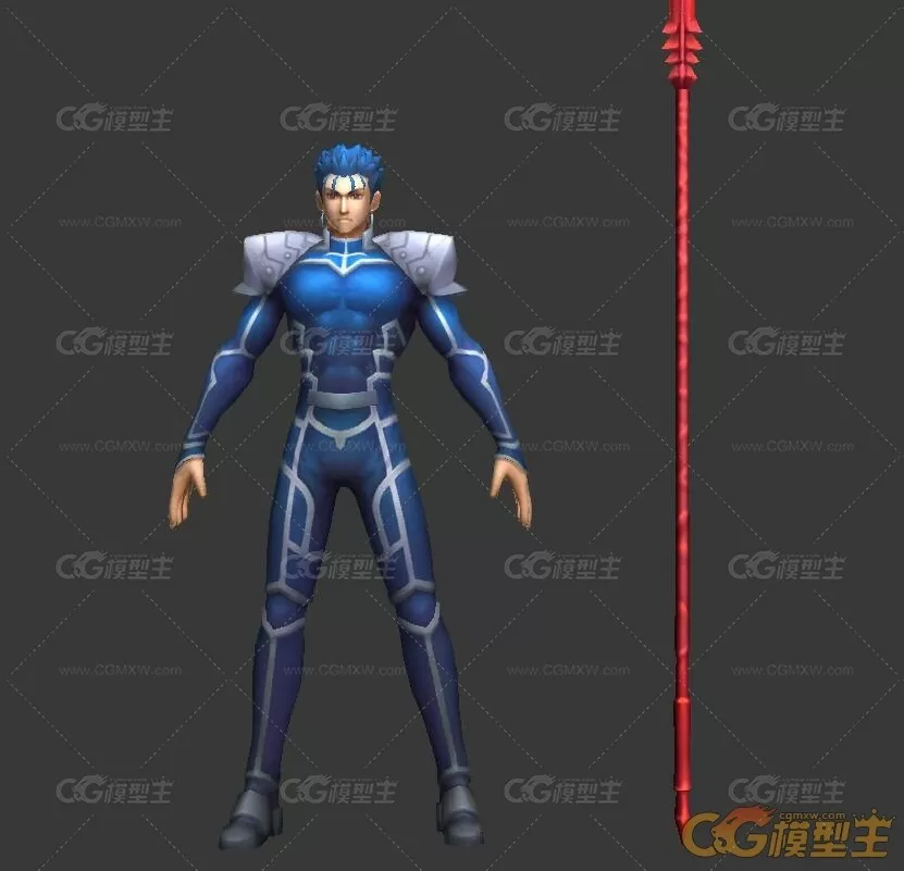 穿紧身衣的蓝发男战士带绑定3DMax模型-1