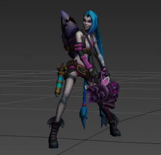 超长马辫暴走角色金克丝3DMAX模型（带全套动作）