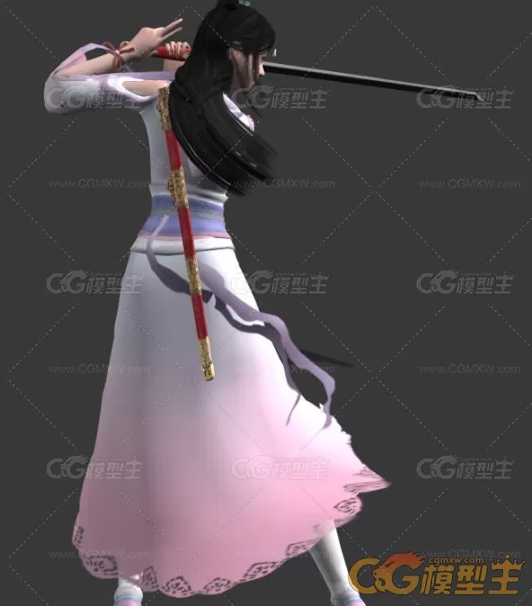 带全套动作的武侠风女主角3D模型-2