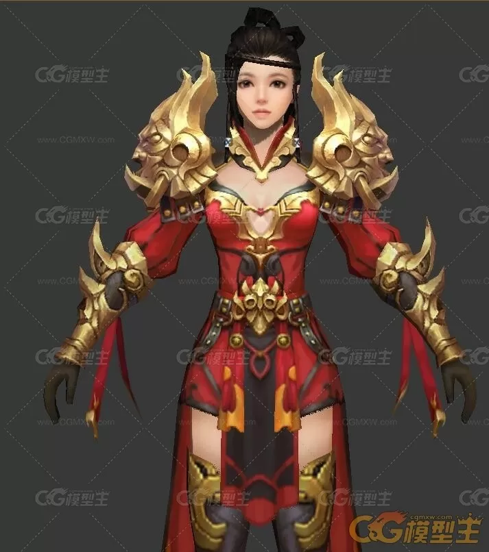 明教武侠风女主时装3D角色模型-2