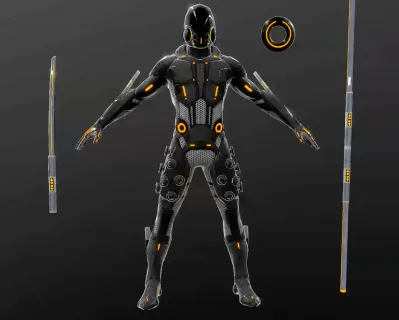 未来科幻机车&男性角色3D模型