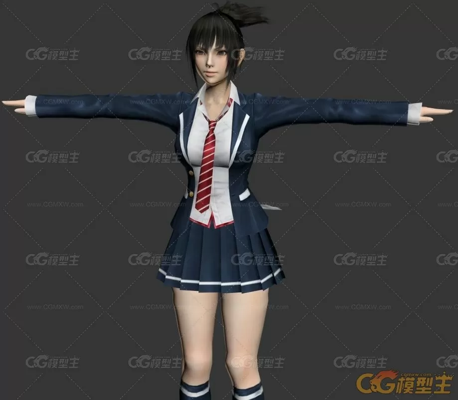 次世代制服少女misa3D模型 内含OBJ格式-1