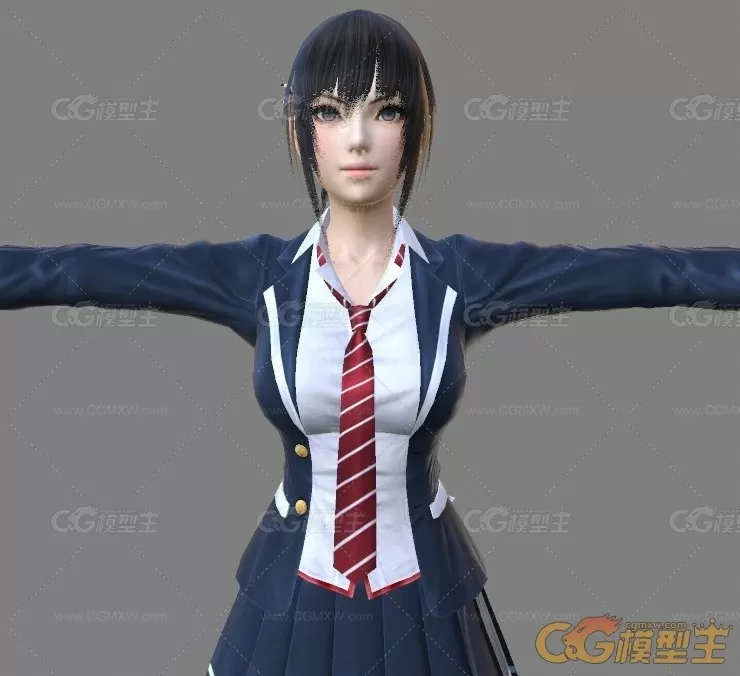 次世代制服少女misa3D模型 内含OBJ格式-5