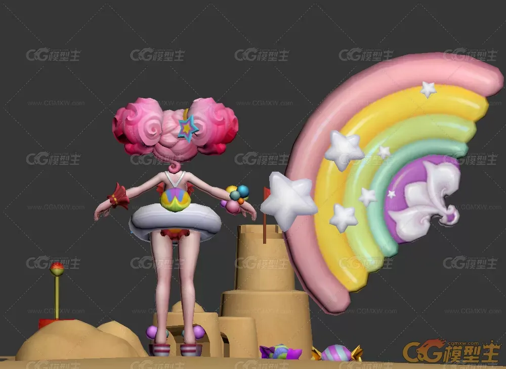 呆萌七彩缤纷独角兽小乔角色3D模型-2