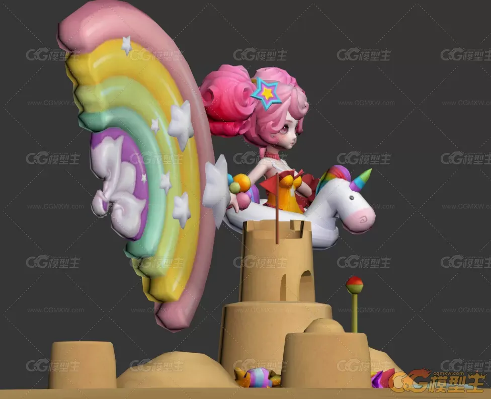 呆萌七彩缤纷独角兽小乔角色3D模型-3