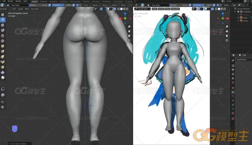 初音未来3D角色雕刻blender2.9教程-2