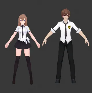 现代高中生校园风男女孩制服3D模型