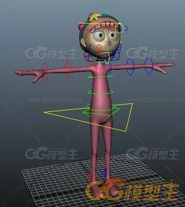 卡通人物maya模型下载！带骨骼绑定和控制器的粉红小女孩人物maya模型下载！调动作必备-1