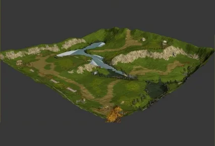 山林河水模型 营地地形3D场景模型