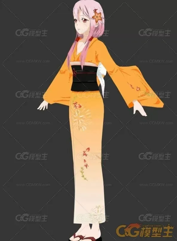 日系和服美少女带绑定3DMax模型-3