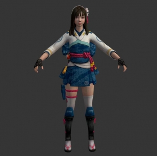 带护膝的和服少女3DMax模型（带绑定奔跑动作）