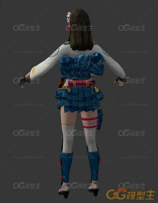 带护膝的和服少女3DMax模型（带绑定奔跑动作）-2