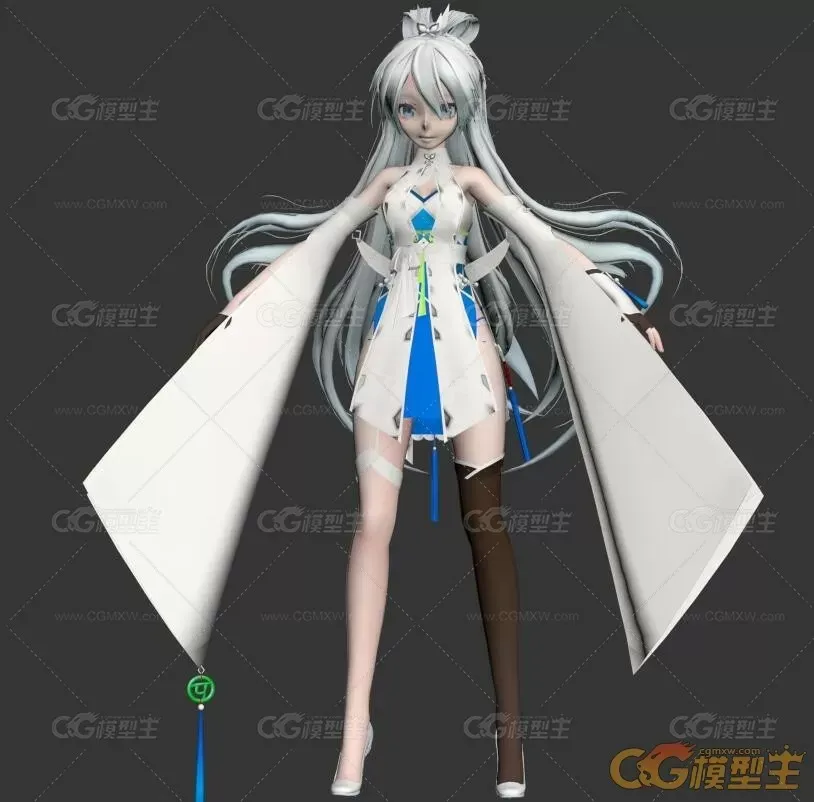 带绑定肢体动作的白发汉煌矜女3D模型-1