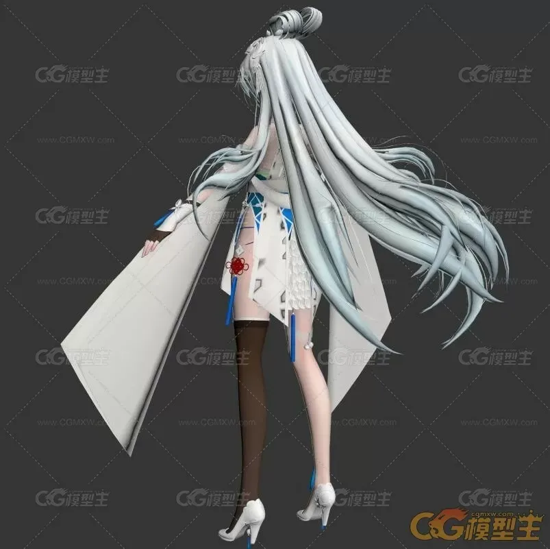 带绑定肢体动作的白发汉煌矜女3D模型-2