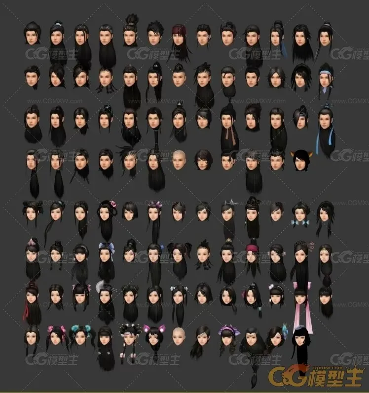 古装男女仙侠发型3D模型合集-1