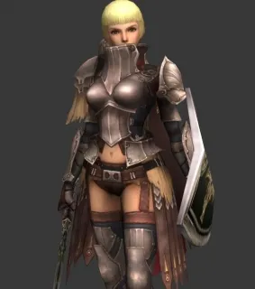 四边面短发剑盾女战士带绑定动作3D模型