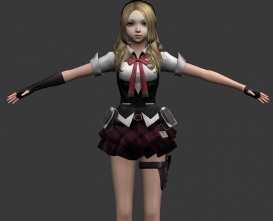 四边面金发美少女3D模型（带绑定动作）