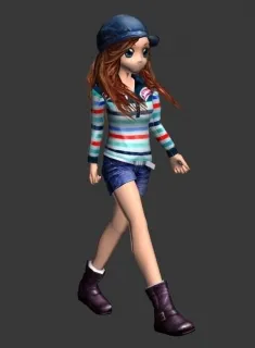 行走中的卡通少女3D角色模型（带绑定）