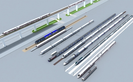 高铁轻轨地铁高架桥轨道列车3D模型