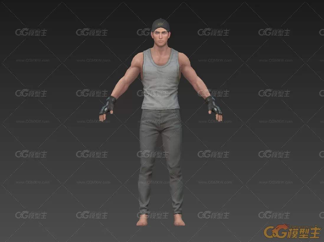 现代背心男青年3D模型-1