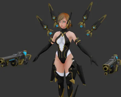 带肢体绑定动作的浮游炮少女3DMax模型