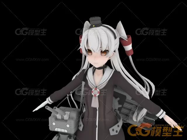 Kandai 女角色Amatsukaze 模型带贴图带绑定-1