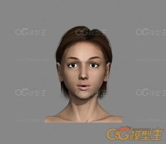 小麦色皮肤的现代短发小女孩头部3dmax模型下载 含材质贴图-1