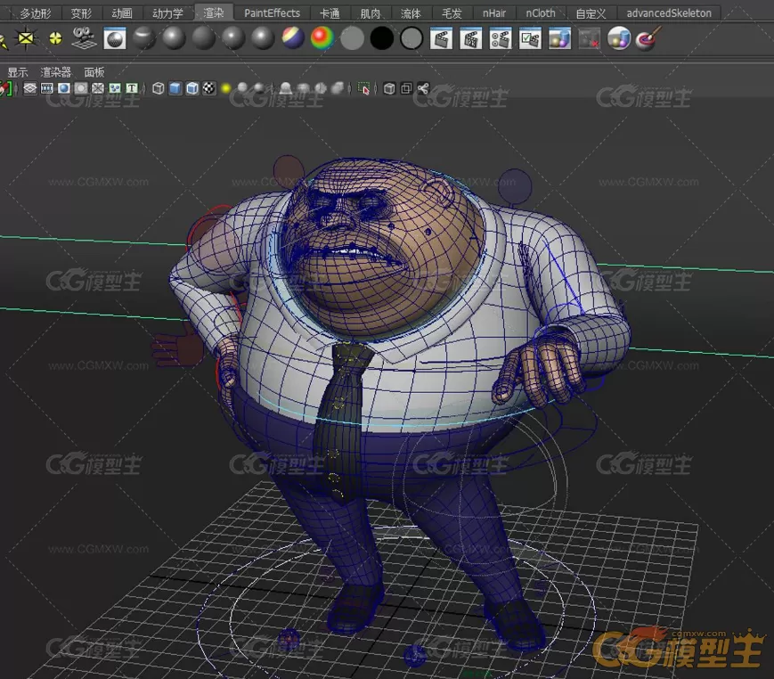Q版老板带绑定带灯光maya模型下载！企业老板经理卡通动漫动画形象人物角色maya模型！-7