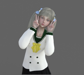 制服女孩 学生双马尾女3D角色模型带绑定