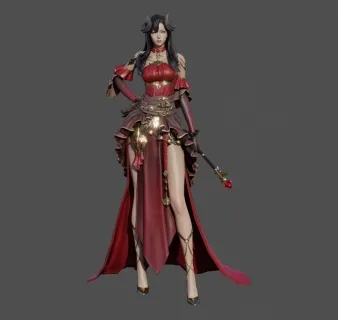 神魔游戏女角色模型 带绑定和待机动画。