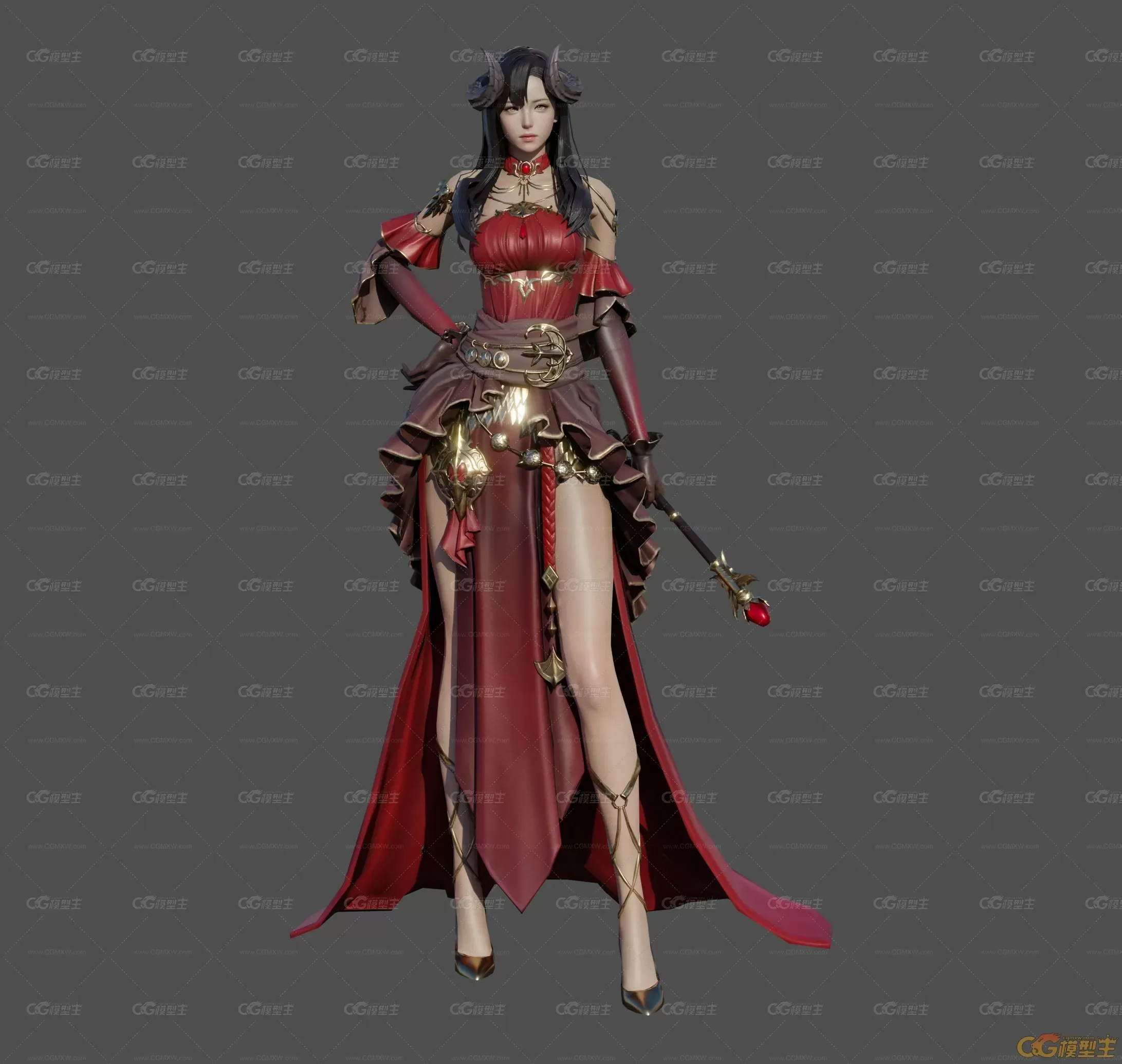 神魔游戏女角色模型 带绑定和待机动画。-1