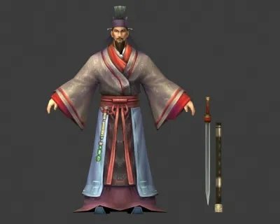 超精细的三国时期古代赤壁战争大将曹操人物3d模型下载!带佩剑的汉官3d模型下载含贴图!