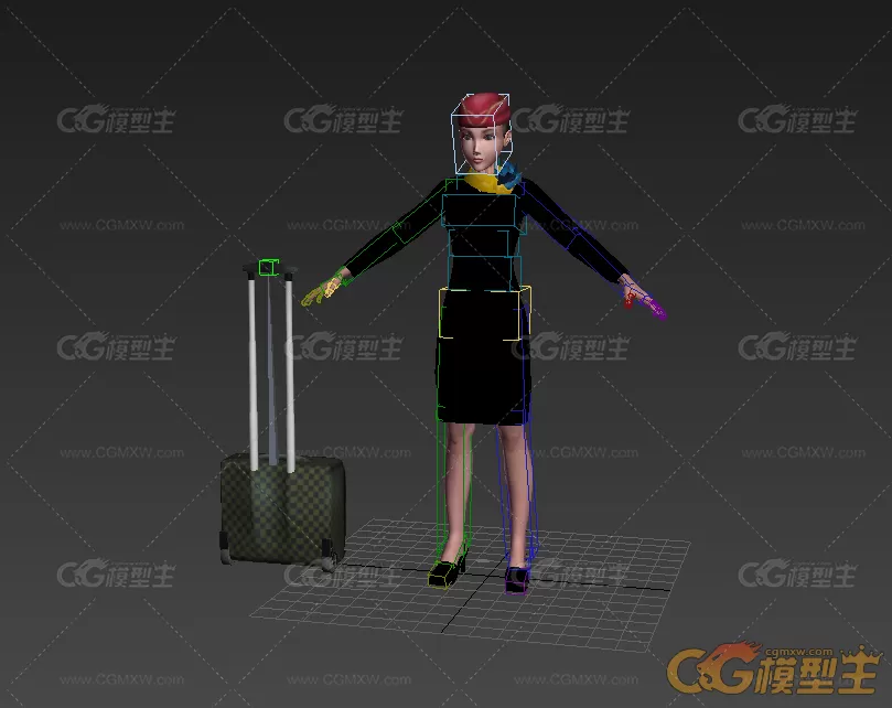 空姐人物3d模型下载 航空空姐美女职业装人物3dmax模型下载-4