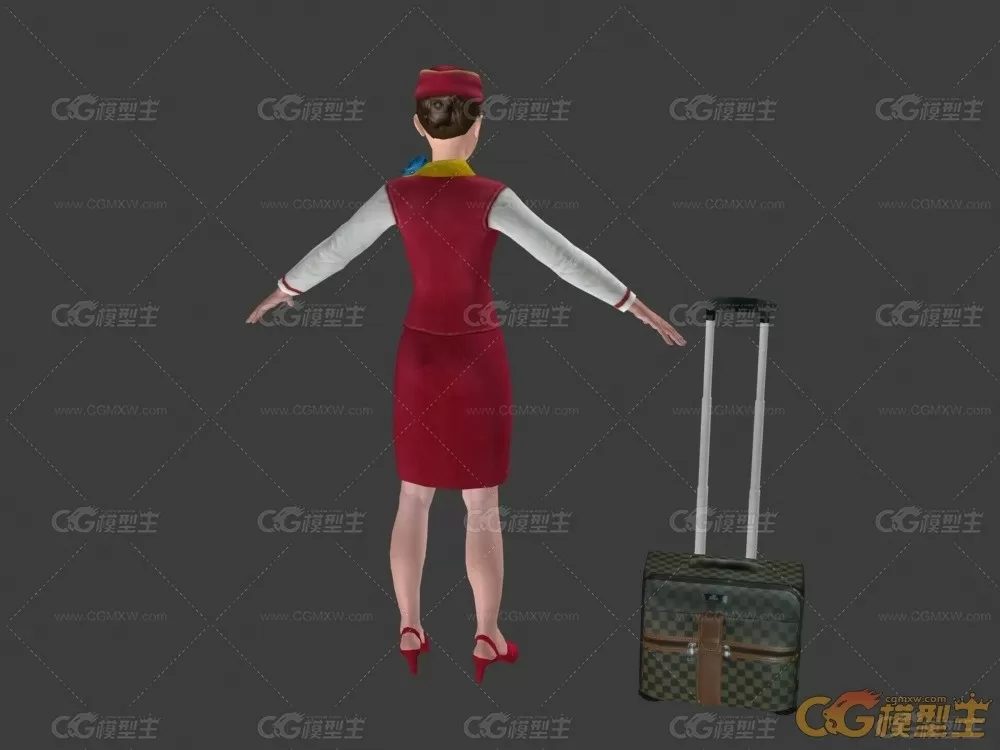 空姐人物3d模型下载 航空空姐美女职业装人物3dmax模型下载-3