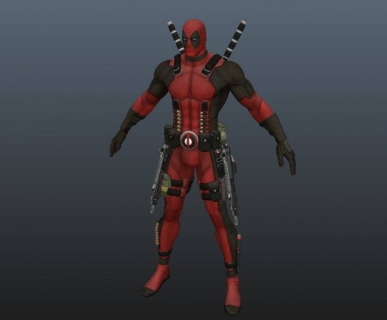 背着两把忍着带的红衣战士忍着游戏角色maya模型！Deadpool 3d model with textures