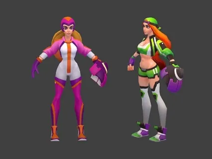 卡通女孩3d模型 游戏女角色模型 手绘贴图 四套装备。