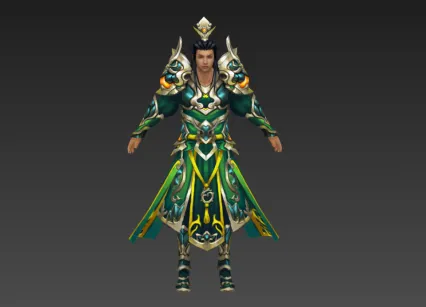 破天男游戏精品角色材质+骨骼+动作3dmax模型下载 二郎神游戏角色3dmax模型下