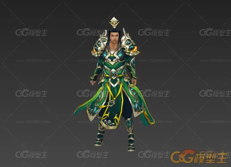 破天男游戏精品角色材质+骨骼+动作3dmax模型下载 二郎神游戏角色3dmax模型下-2