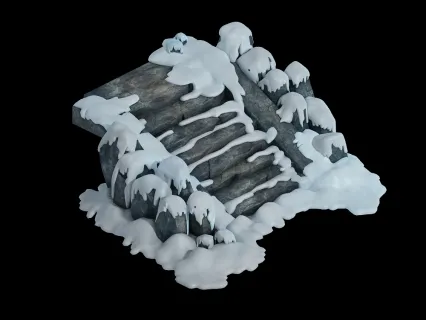 积满雪的石台阶模型