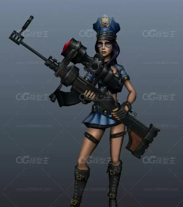 英雄联盟LOL游戏中的皮城女警-凯特琳maya模型下载-1