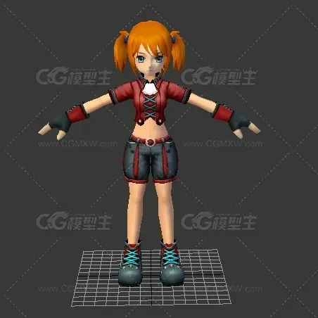 棕黄色头发扎马尾辫的可爱小女孩小姑娘3dmax obj游戏人物角色模型-1