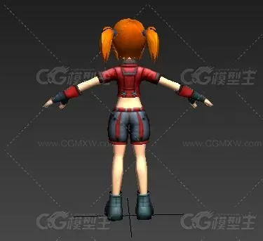 棕黄色头发扎马尾辫的可爱小女孩小姑娘3dmax obj游戏人物角色模型-2