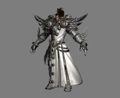 天谕—圣堂游戏角色3dmax模型下载 长武器盾牌的古装男性男战士游戏角色模型