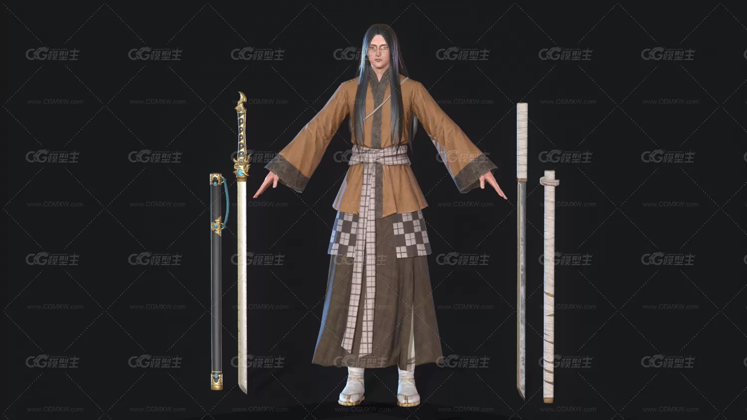 男武士模型 剑客3d模型-1