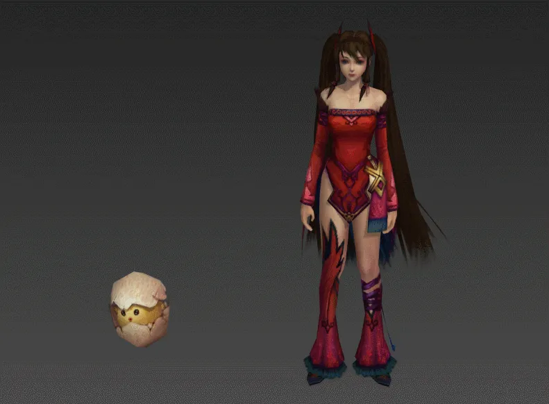 红衣女和小鸡3个待机动作