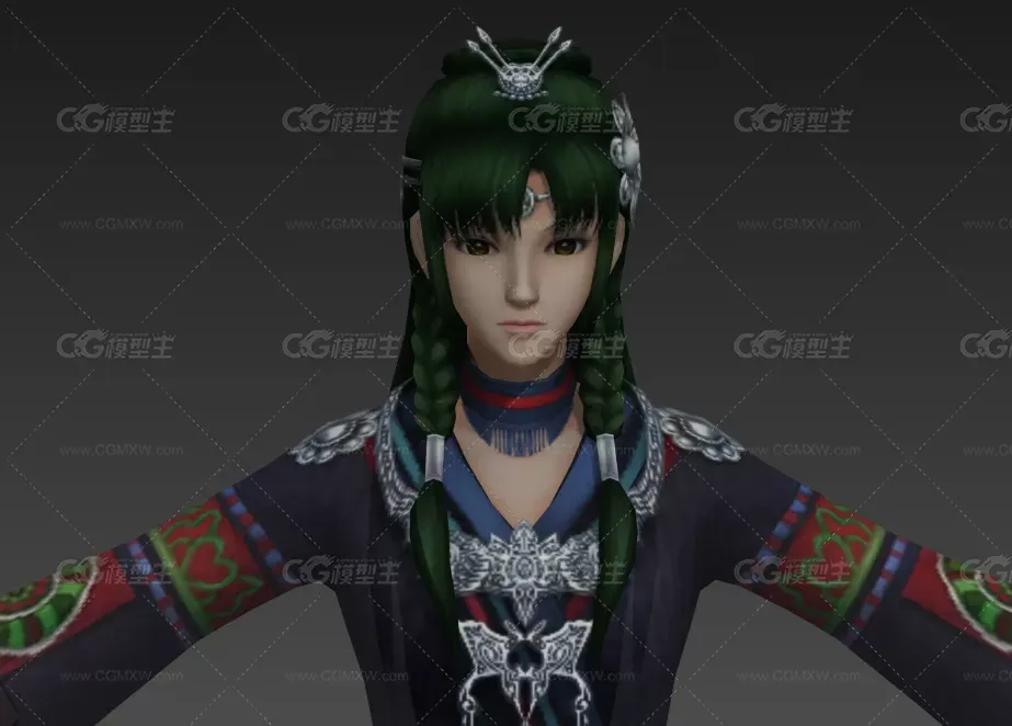 仙剑5美女角色3dmax模型下载！清纯的古装大小姐萝游戏角色人物3dmax模型下载！-3