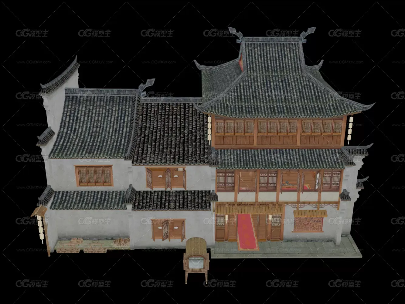 中式古建筑悦来客栈 写实武侠场景 仙侠模型-1