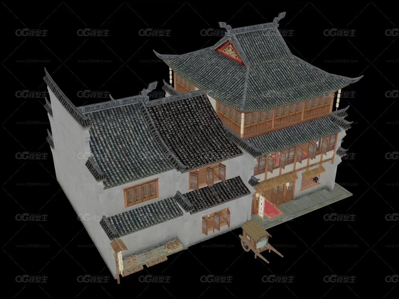 中式古建筑悦来客栈 写实武侠场景 仙侠模型-2